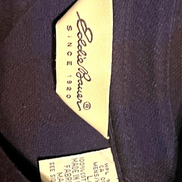 Vintage classic heavy 100% cotton Eddie Bauer button up blue plaid sweat… - Picture 3 of 4